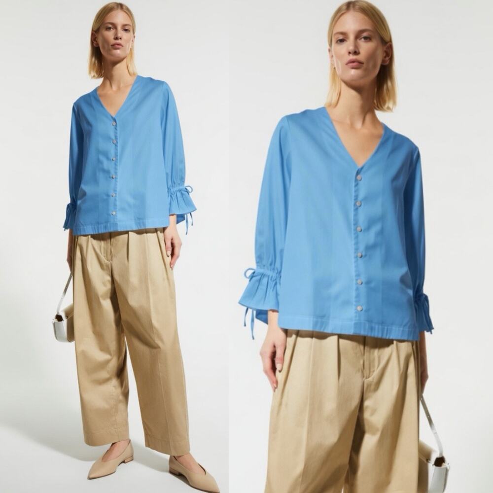 Harshman Moana Shirt Poet Sleeve blue Size Small Minimalist chic Tunic Top